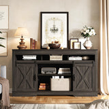 RoyalCraft TV Stand for 65+ Inch TV, Farmhouse 34'' Tall Entertainment Center for 23" Fireplace, Rustic TV Console with Sliding Bar Door for Living Room (Dark Grey) RoyalCraft