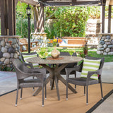 Christopher Knight Home Lina Outdoor 5 Piece Wood and Wicker Dining Set, Gray Finish/Gray Christopher Knight Home