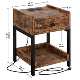 LIKIMIO Nightstand, Set of 2 Bedside Table with Charging Station, Small End Table with Storage Drawer and Shelf for Bedroom and Living Room, Easy Assembly, Stable and Sturdy, Vintage Brown LIKIMIO
