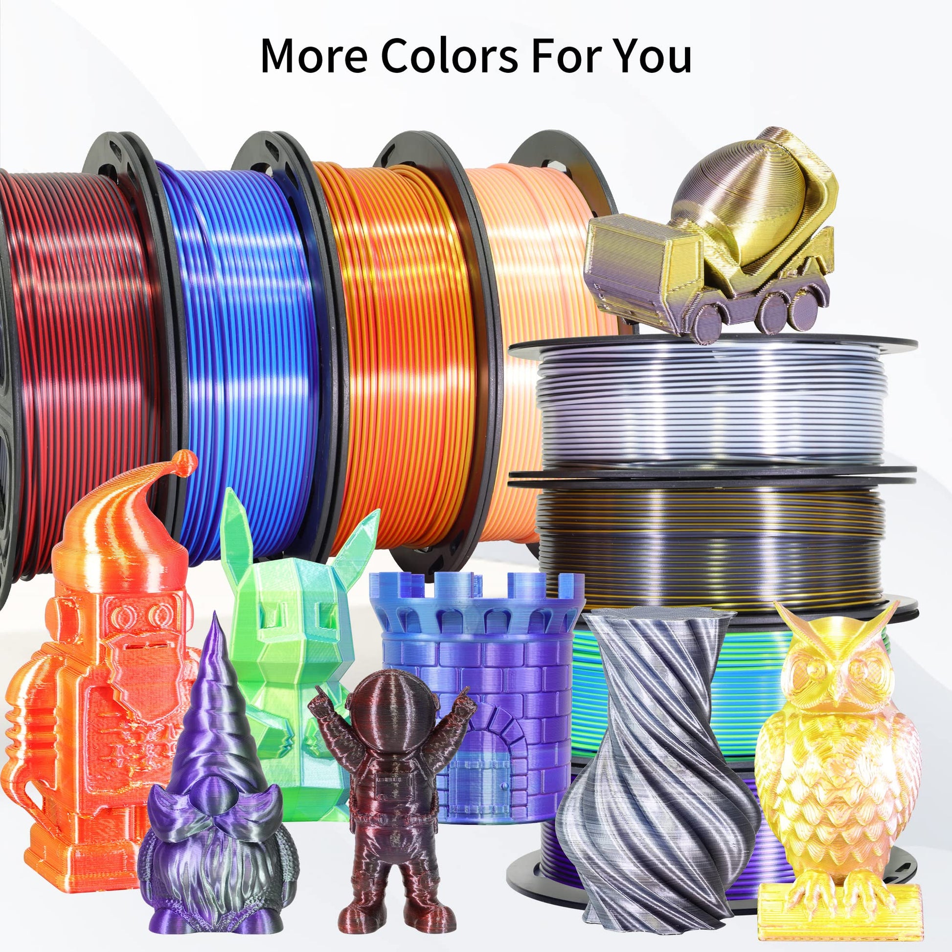 BBLIFE 8 Spools Dual Color Silk PLA 3D Printer Filament Bundle, Silk White/Black, Red/Black, Gold/Black, Purple/Black, Purple/Blue, Red/Gold, Green/Blue, Yellow/Pink, 1.75mm Bicolor Silk PLA  - WoodArtSupply