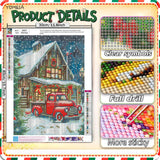 askkqtx Christmas Diamond Art Kits for Adults, Red Truck Diamond Painting Kits for Beginners, DIY 5D Full Drill Round Crystal Rhinestone Gem Art Craft for Gift Home Wall Decor 12x16 Inch askkqtx