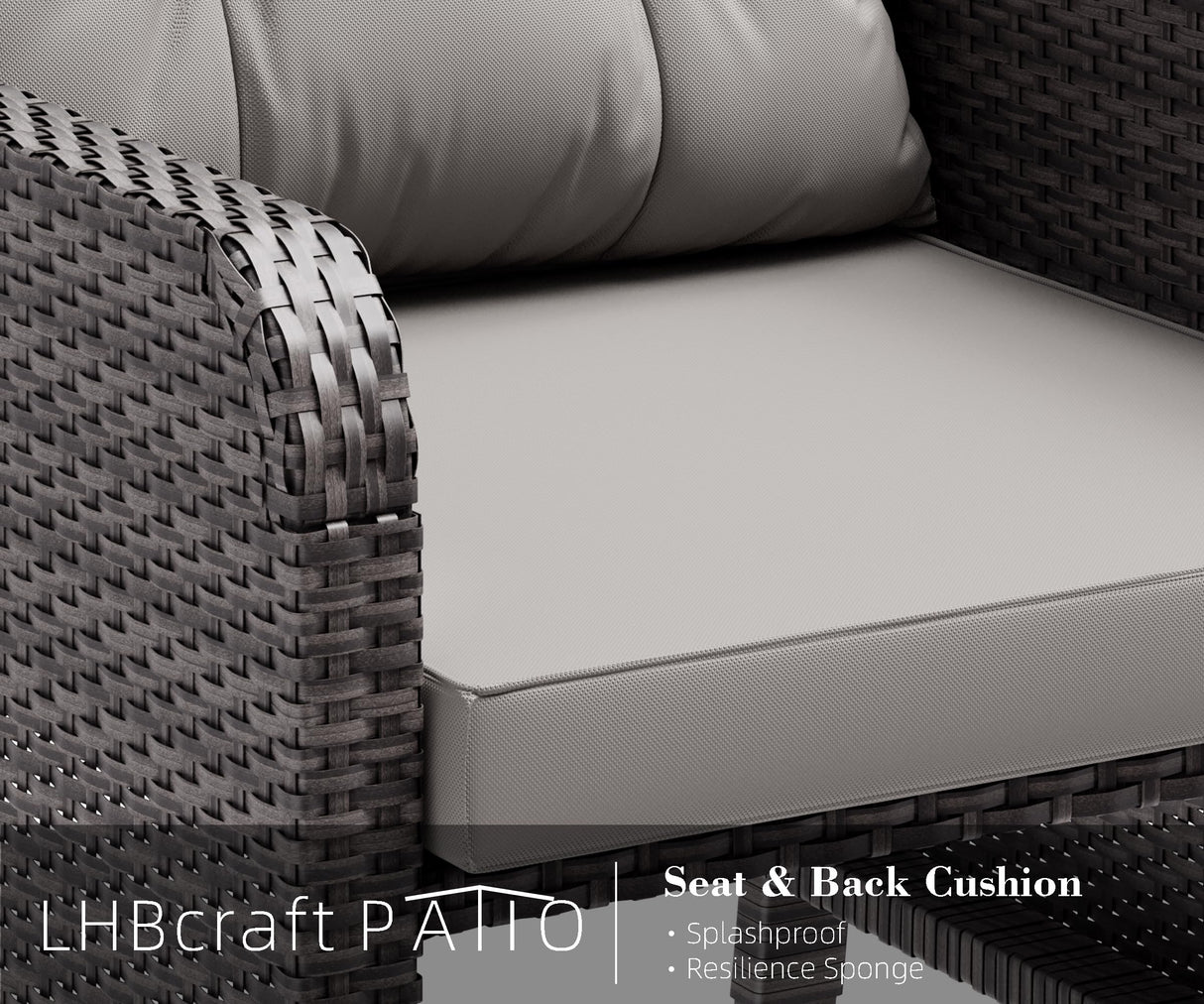 LHBcraft Balcony Furniture 5 Piece Patio Conversation Set, PE Wicker Rattan Outdoor Lounge Chairs with Soft Cushions 2 Ottoman&Glass Table for Porch, Lawn-Grey Wicker (Grey-Grey) LHBcraft