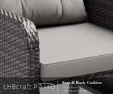 LHBcraft Balcony Furniture 5 Piece Patio Conversation Set, PE Wicker Rattan Outdoor Lounge Chairs with Soft Cushions 2 Ottoman&Glass Table for Porch, Lawn-Grey Wicker (Grey-Grey) LHBcraft