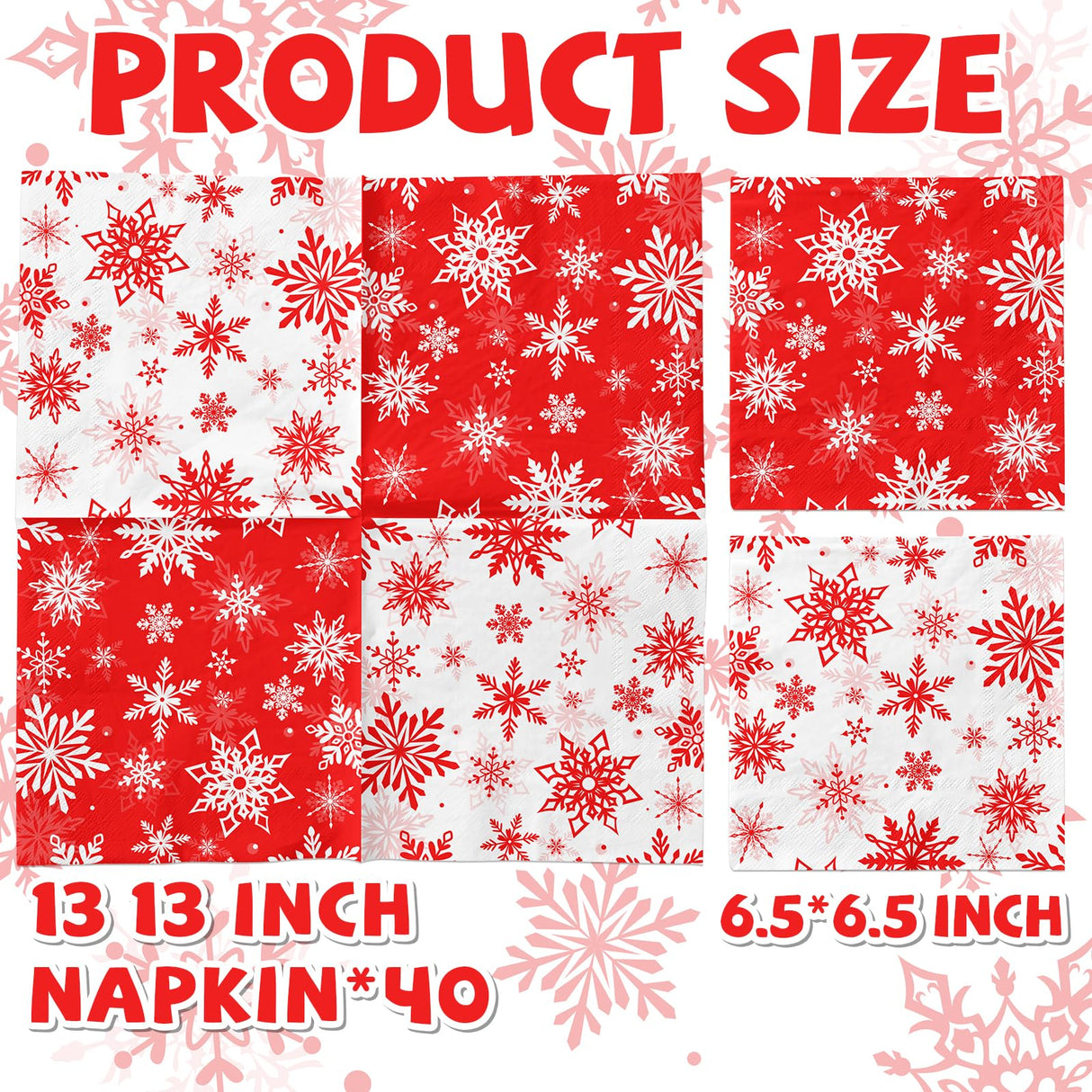 Christmas Snowflake Napkins, 40Pcs Red and White Winter Wonderland Snowflakes Napkins Disposable Luncheon Dinner Hand Napkin Towel for for Xmas Winter Holiday New Year Birthday Party Decorations CMUSKO