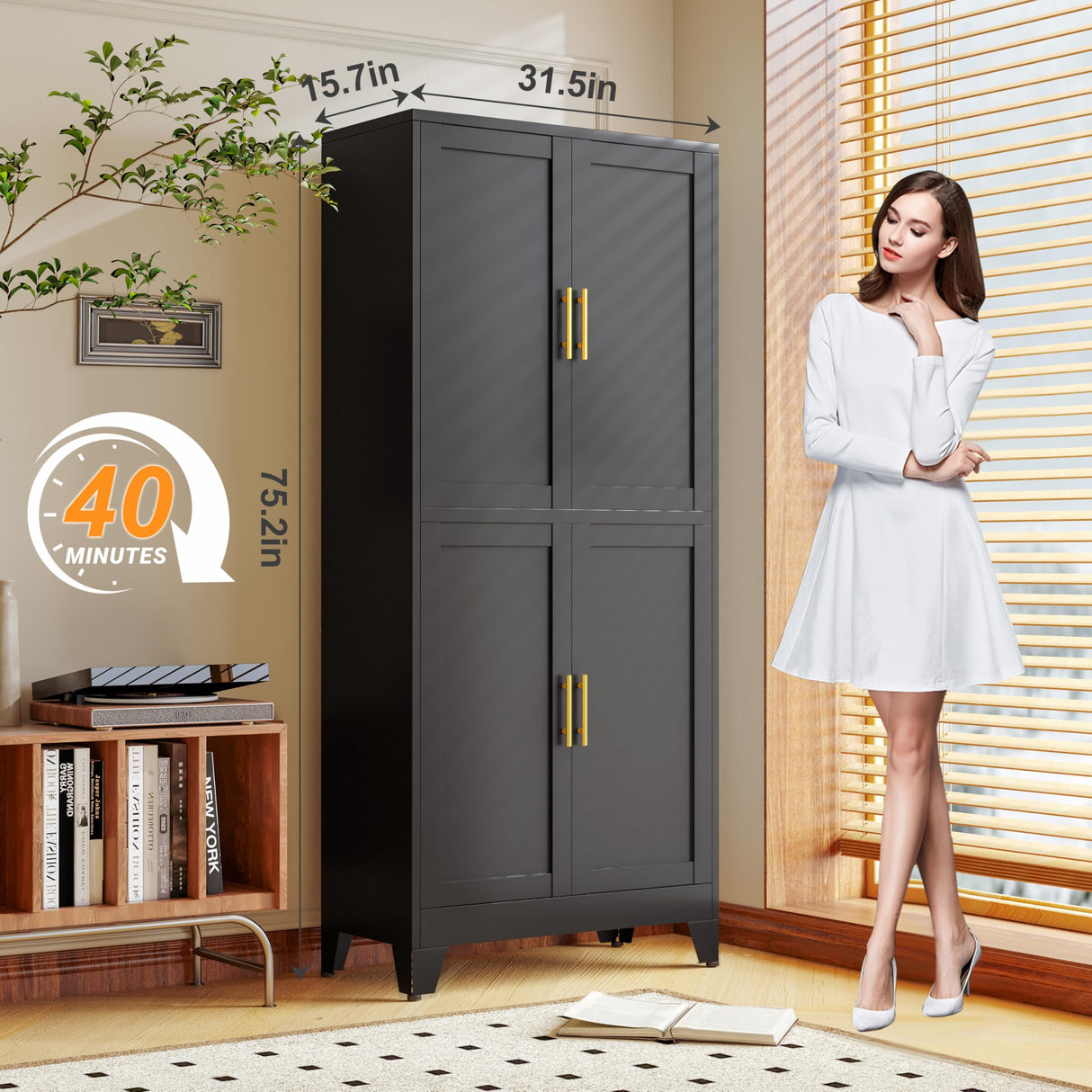 GAIOUS 75.2" Tall Metal Pantry Cabinet, Storage Cabinets with 4 Door and 4 Adjustable Shelves, Black Kitchen Pantry Storage Cabinet, Freestanding Cupboard for Kitchen Dining Room Living Room Bathroom GAIOUS