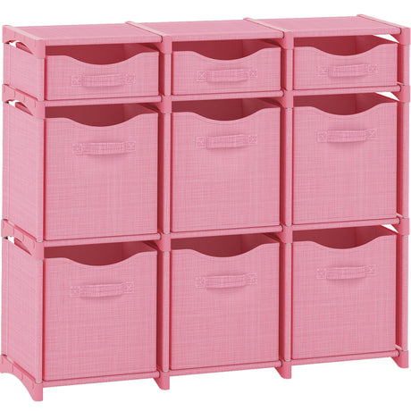 9 Cube Closet Organizers And Storage | Includes All Storage Cube Bins | Easy To Assemble Closet Storage Unit With Drawers | Room Organizer For Clothes, Baby Closet Bedroom, Playroom, Dorm (Pink) NEATERIZE