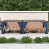 Gotland 10FTx26FT Outdoor Wall-Mounted Hardtop Pergola, Metal Frame Gazebo with Sloping Sun Panel Roof and Double Curtains for Patio, Garden, Lawn, Navy Gotland