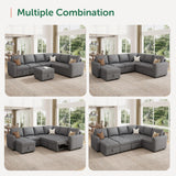 HONBAY Modular Sectional Sleeper Sofa with Pull Out Bed, Convertible L Shaped Sectional Couch with Storage Seat, Sectional Couches for Living Room,Grey HONBAY