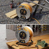 Masterplug 100ft Cord Reel, Metal Cable Drum, Retractable Extension Lead with Winding Handle, Safety Overload Circuit Breaker and Power Switch, 4x Grounded Outlets, 15amps, 12AWG Cable Masterplug