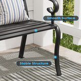 VOXBIN Outdoor Bench, 50 inches Metal Garden Bench, Cast Iron Steel Frame Patio Chairs w/Twist Circle Pattern Backrest for Park, Yard, Porch, Lawn, Balcony, Backyard, Black VOXBIN