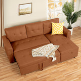 Naomi Home Jenny Sectional Sofa Sleeper with Storage Chaise, Tufted Pull Out Couch with Storage, Sectional Bed, L-Shaped Reversible Sleeper Sofa, Caramel,Air Leather Naomi Home