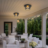 Flush Mount Ceiling Light Fixture Black, 2-Light Modern Farmhouse Porch Light Ceiling Mount for Outdoor, Indoor Flush Mount Light Fixture for Hallway Foyer Kitchen Bathroom with Seeded Glass Laplusbelle