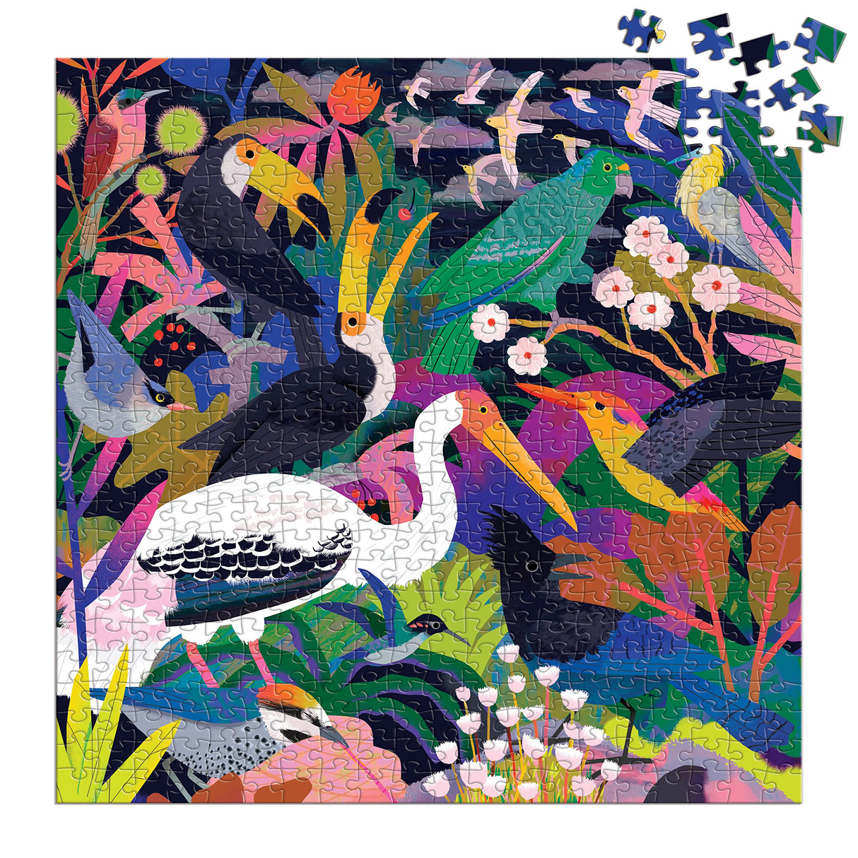Mudpuppy Bird Illuminated – 500 Piece Glow in The Dark Puzzle with Colorful Scene of Birds in The Jungle and Hidden Puzzle Details in The Dark for Children Ages 8 and Up Mudpuppy