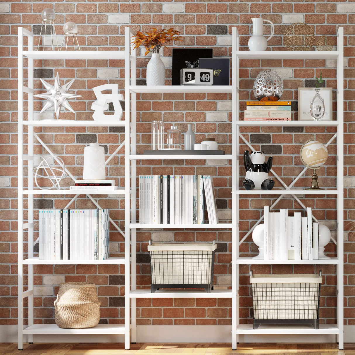 IRONCK Bookcases and Bookshelves Triple Wide 5 Tiers Industrial Bookshelf, Large Etagere Bookshelf Open Display Shelves with Metal Frame for Living Room Bedroom Home Office IRONCK
