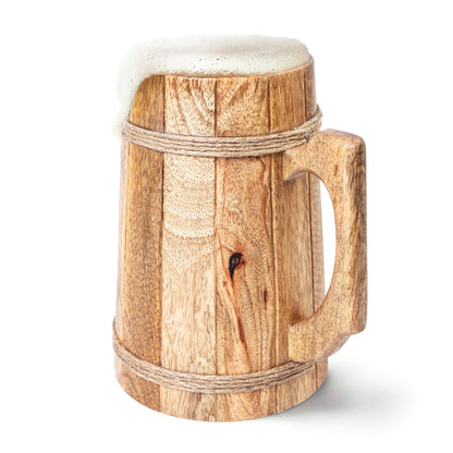 Norse Tradesman Wooden Beer Mug - 100% Handcrafted Ale Tankard - Includes Medieval Gift Sack - 32 oz - WoodArtSupply