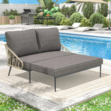 COMLAX FIELD Patio Adjustable Daybed, 2-Person Outdoor Daybed with Cushions and Pillows, Woven Rope Patio Loveseat Garden Adjustable Reclining Chaise Lounge for Lawn, Poolside, Grey COMLAX FIELD