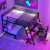 Harper & Bright Designs Metal Full Over Full Bunk Bed with Built-in Desk, Light and 2 Drawers, Industrial Bunkbeds with Ladder and Full-Length Guardrail, Noise Free, No Boxing Spring Needed, Black Harper & Bright Designs