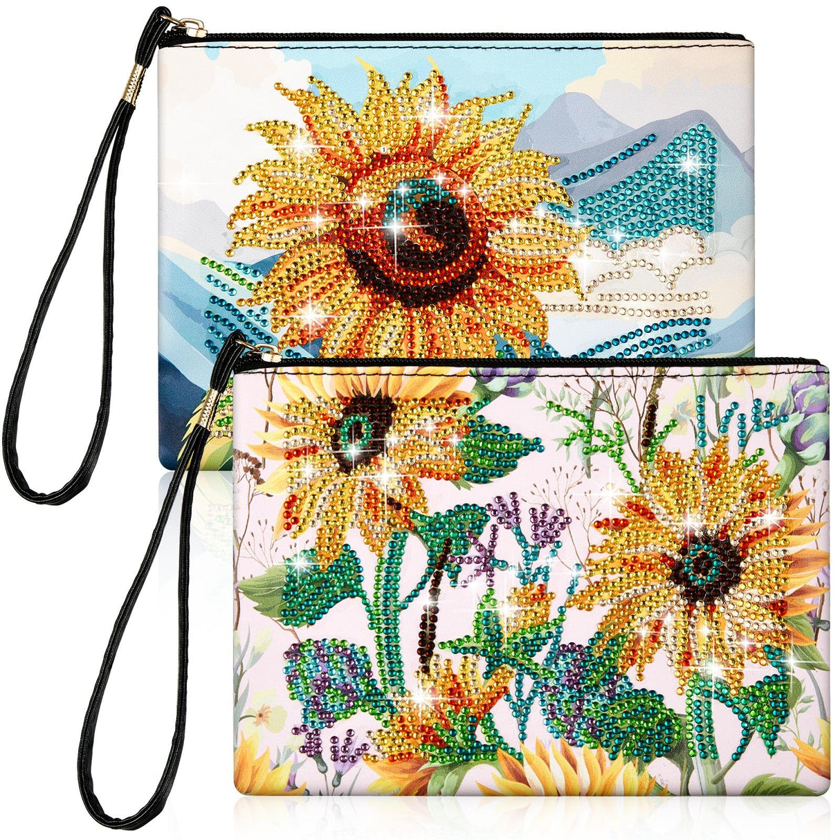 Geyoga 2 Pieces DIY Diamond Painting Purses 5D DIY Diamond Painting Handbag Diamond Art Wristlet Clutch Bag for Women Girls Art Craft Makeup Gift (Sunflower) Geyoga
