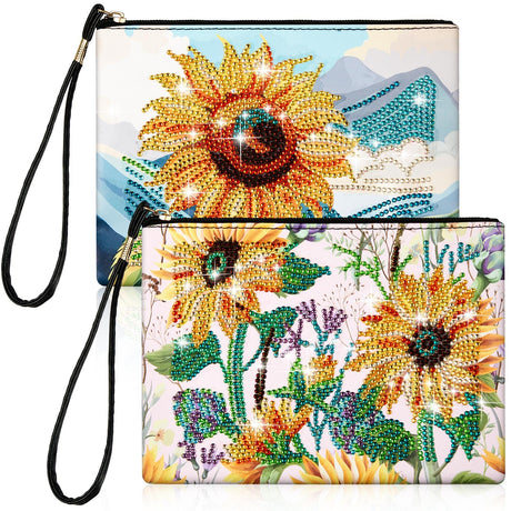 Geyoga 2 Pieces DIY Diamond Painting Purses 5D DIY Diamond Painting Handbag Diamond Art Wristlet Clutch Bag for Women Girls Art Craft Makeup Gift (Sunflower) Geyoga