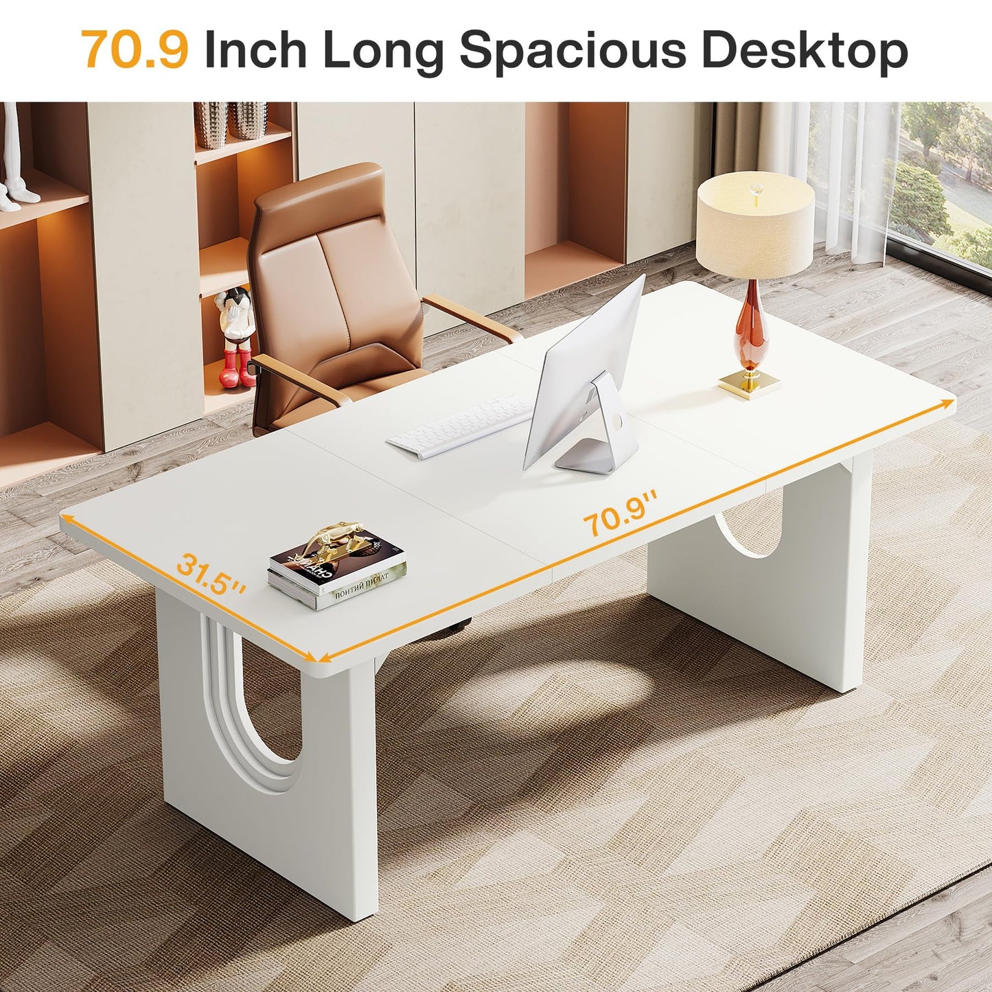 Tribesigns Modern Executive Desk, 70.9" Large Office Computer Desk, Conference Table Meeting Room Table, Simple White Workstation Business Furniture for Home Office - WoodArtSupply