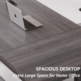 IBF Long Grey Computer Desk, Modern Large Wood Metal Office Desk, Industrial Pc Study Gaming Writing Table for 2 Person, Executive Workstation for Home Bedroom Living Room, Dark Gray, 70 Inch IBF