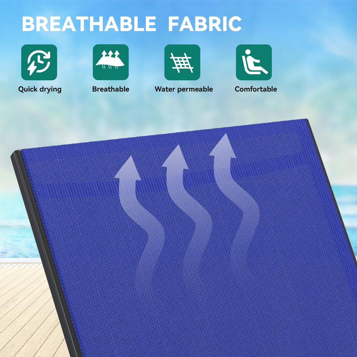 YITAHOME Outdoor Chaise Lounge Chair Set of 3, Pool Lounge Chairs with Side Table & 5-Position Adjustable Backrest, Sunbathing Recliner for Poolside, Backyard, Lawn, Deck - Navy YITAHOME