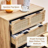 LEVNARY 4 Drawer Dresser for Bedroom, Rattan Dresser Drawers Storage Cane Cabinet, Wooden Chest of Drawers for Bedroom, Entryway, Living Room (1, Natural) LEVNARY