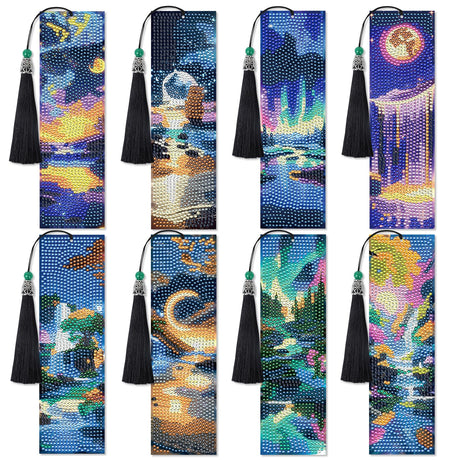 Sitsink Landscape Diamond Art Bookmarks - 8 Pcs Polar Lights Aurora Diamond Painting Kits Bookmarks Set Scenery Design Sitsink