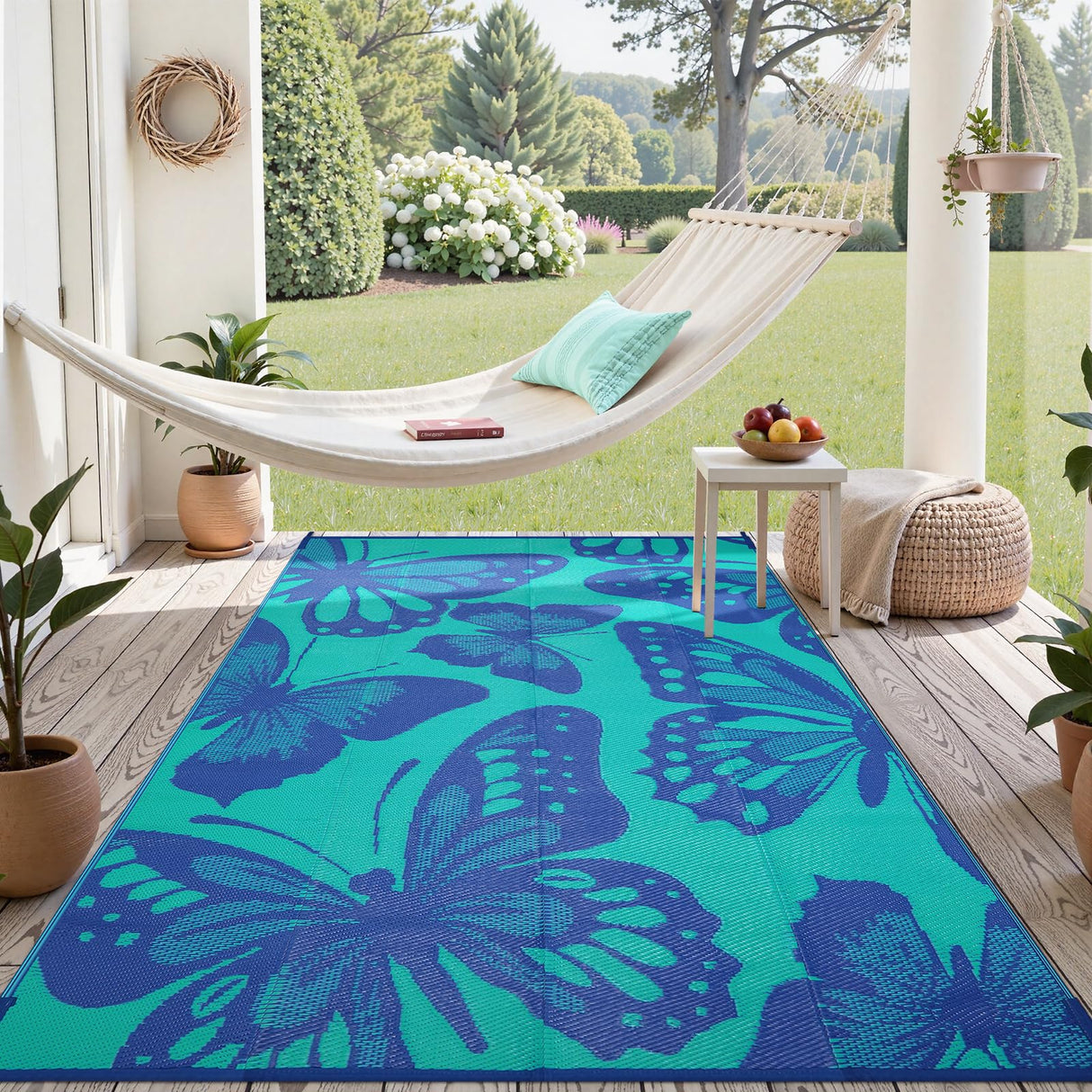 Uphome Outdoor Rug Waterproof 6x9 ft, Patio Plastic Straw Rugs for RV Camping, Reversible Butterfly Mat Outside, Indoor Outdoor Floor Carpet for Back Yard Deck Balcony Porch Beach Picnic Uphome