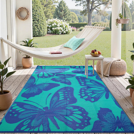 Uphome Outdoor Rug Waterproof 6x9 ft, Patio Plastic Straw Rugs for RV Camping, Reversible Butterfly Mat Outside, Indoor Outdoor Floor Carpet for Back Yard Deck Balcony Porch Beach Picnic Uphome