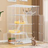 YITAHOME 4-Tier Large Cat Cage, Indoor Enclosure Metal Wire Kennels DIY Cat Playpen with Large Hammock for 1-3 Cats White YITAHOME