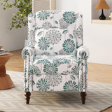 Christopher Knight Home 29.75" Push Back Recliner Chair,Upholstered Recliner Armchair with Classic Wing Back and Solid Gourd-Shaped Wooden Legs, White&Blue Christopher Knight Home