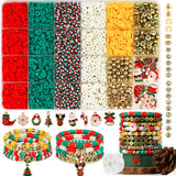 Gionlion Christmas Beads for Bracelets, Clay Beads Bracelat Making kit Golden Beads Christmas Crafts Decorations Charms for Jewelry Making, Christmas Gifts for Teen Girls Age 6-12 Gionlion