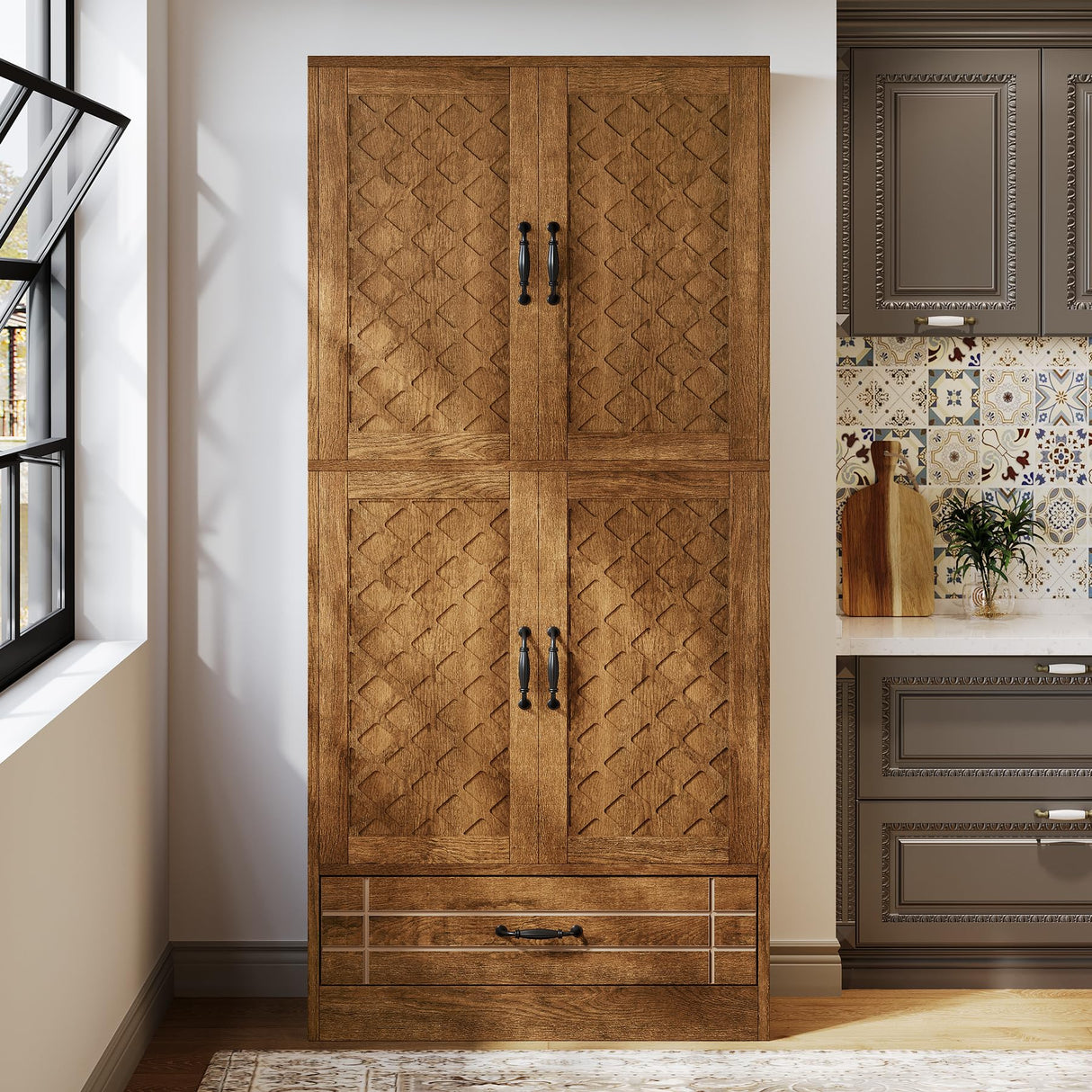 Tribesigns 70" Tall Pantry Storage Cabinet with Doors, Shelves, Drawer - Large Rustic Brown Food Storage for Kitchen, Dining Room, Bathroom, Tribesigns