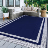 KMAT Outdoor Rug, Waterproof Reversible Patio Rugs, 5x8ft Large Outdoor Area Rug Foldable Plastic Camping Rugs for Outside RV, Patio,Picnic,Camper,Balcony,Porch (Blue &White) KMAT