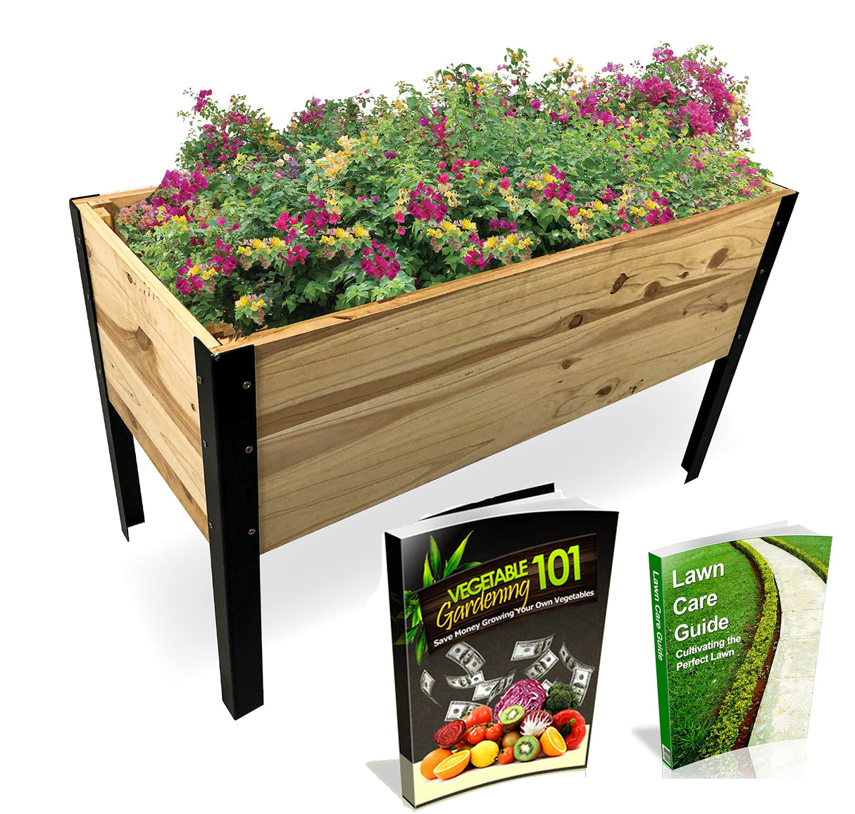 Wooden Raised Planter Box with Steel Legs-Elevated Outdoor Patio Garden Bed Kit to Grow Vegetables -Natural Rot Resistant Wood - 35.5'' W x 15.5'' L x 21.7'' (Tall) - Backyard Expressions (911214-NW) BACKYARD EXPRESSIONS PATIO · HOME · GARDEN