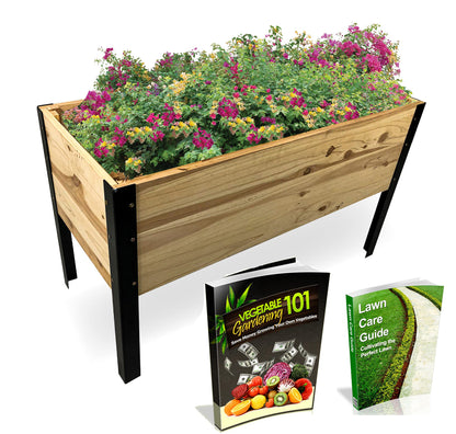 Wooden Raised Planter Box with Steel Legs-Elevated Outdoor Patio Garden Bed Kit to Grow Vegetables -Natural Rot Resistant Wood - 35.5'' W x 15.5'' L x 21.7'' (Tall) - Backyard Expressions (911214-NW)