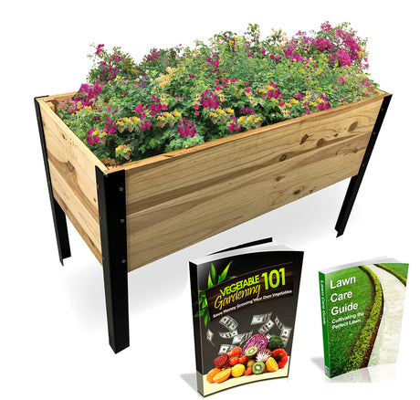 Wooden Raised Planter Box with Steel Legs-Elevated Outdoor Patio Garden Bed Kit to Grow Vegetables -Natural Rot Resistant Wood - 35.5'' W x 15.5'' L x 21.7'' (Tall) - Backyard Expressions (911214-NW) BACKYARD EXPRESSIONS PATIO · HOME · GARDEN