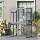 COZIWOW Catio Outdoor Cat Enclosure Window Access, Wooden Cat House Shelter, Kitty Cage with 3 Platforms for Patio Indoor (Grey) COZIWOW