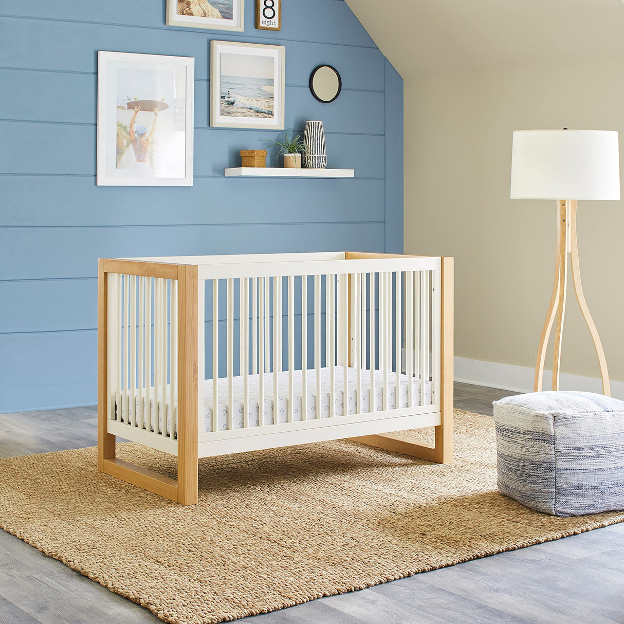 NAMESAKE Nantucket 3-in-1 Convertible Crib with Toddler Bed Conversion Kit in Warm White and Honey, Greenguard Gold Certified (M23301RWHY) NAMESAKE