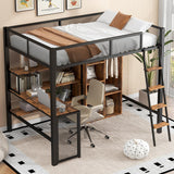 MaiDeHaoo Full Loft Bed with Desk and Storage Loft Bed Full with L Shaped Desk and Cabinet - Black MaiDeHaoo