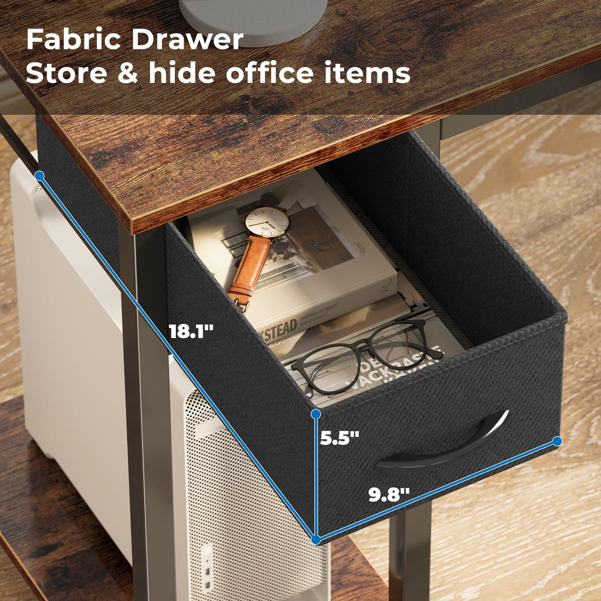 SUPERJARE 53 Inch L Shaped Desk with LED Lights & Power Outlets, Reversible Computer Desk with Shelves & Drawer, Corner Desk Home Office Desk, Rustic Brown SUPERJARE