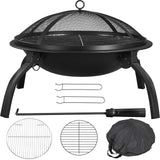 Yaheetech 21inch Fire Pit Portable Folding Steel Fire Bowl Garden Treasures Fire Pit for Outside Fireplace with Carrying Bag, Spark Screen, BBQ Grill & Log Grate for Patio Backyard Camping Bonfire Yaheetech