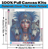 5D Diamond Art Kits for Adults Beginners, Young Woman and Wolves DIY Full Round Drill Diamond Painting Kits,Paint by Diamonds Dots Gem Art Easy,Home Wall Decor 14X14 Inch Acelii