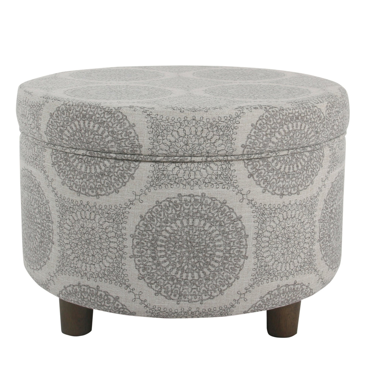 Homepop Home Decor | Upholstered Round Storage Ottoman | Ottoman with Storage for Living Room & Bedroom (Grey Medallion) 24.0 In. X 24.0 In. X 17.0 In. HomePop