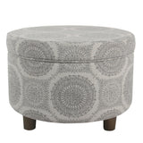 Homepop Home Decor | Upholstered Round Storage Ottoman | Ottoman with Storage for Living Room & Bedroom (Grey Medallion) 24.0 In. X 24.0 In. X 17.0 In. HomePop