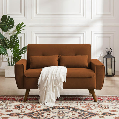 Portaforta Small Loveseat Sofa, 48" Mid Century Love Seat Couch, Modern 2 Seat Tufted Couches with Throw Pillows for Living Room, Apartment, Bedroom, Orange Portaforta