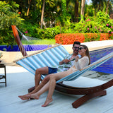 Lazy Daze Hammocks Quick Dry Hammock with Spreader Bar Textliene Fabric Double Outside Hammock with Chains Outdoor Patio Poolside Backyard Beach 450 lbs Capacity, Blue White Stripes Lazy Daze Hammocks