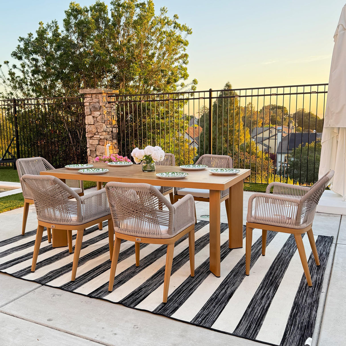 PURPLE LEAF Patio Dining Chair Set 2 Pieces Metal Modern Furniture Seating for Garden Kitchen Porch Outdoor Rattan Dining Chairs with Armrests and Cushions, Teak PURPLE LEAF