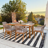 PURPLE LEAF Patio Dining Chair Set 2 Pieces Metal Modern Furniture Seating for Garden Kitchen Porch Outdoor Rattan Dining Chairs with Armrests and Cushions, Teak PURPLE LEAF